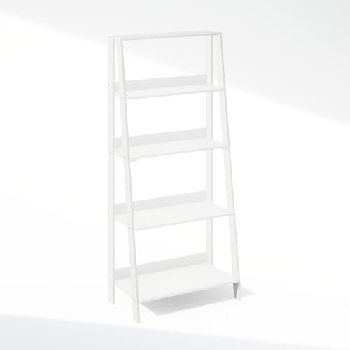Furinno Ladder Display Shelf, 5-Tier Ladder Shelf, Standing Bookshelf, Display Storage Shelves, 13 x 23.6 x 53.5, for Living Room, Home Office, White - color: White