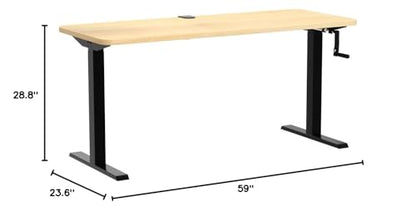 VIVO Manual Height Adjustable 60 x 24 inch Stand Up Desk, Light Wood Solid One-Piece Table Top, Black Frame, Standing Workstation with Foldable Handle, DESK-KIT-MB6C | Manual, Holds 110 lbs, Sit Stand, Height Adjustable, Solid One-Piece Table Top, Home Of