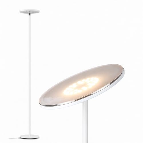 Brightech Sky LED Floor lamp, Torchiere Super Bright Floor Lamp for Living Room Decor & Office - Dimmable, Tall Standing Lamp with Warm Light for Bedroom & Reading - White - color: Alpine White