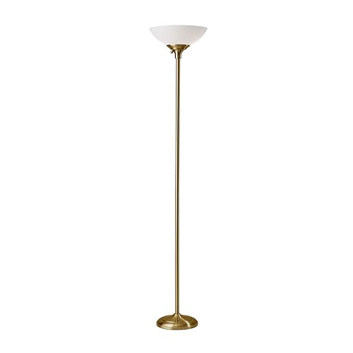 Adesso Dual-Socket Floor Lamp, Antique Brass & White, 3-Way, 71” | Glenn 300W Torchiere with Frosted Shade, Double-Socket Design and Rotary Switch for Living Room or Bedroom Lighting - color: Antique Brass
