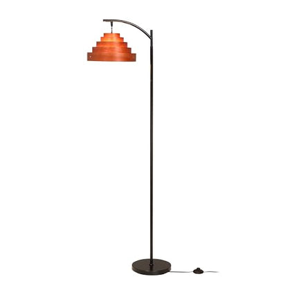 O’Bright Strata Wooden Floor Lamp - Mid Century Modern Standing Lamp with Layered Wood Shade, Tall Reading Lamp for Living Room, Bedroom, Office, Black, Dark Oak, Cascade Shade - color: Black-Dark Oak-Cascade