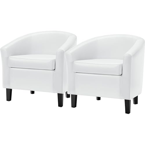 Topeakmart Faux Leather Accent Chair Set of 2, 300 lb Cap, White | Set of 2 PU Leather Barrel Chairs, U-shaped Backrest, Foam Seat, 18" Seat Height, Solid Wood Legs - color: White, size: Set of 2