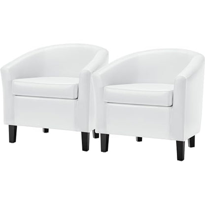 Topeakmart Faux Leather Accent Chair Set of 2, 300 lb Cap, White | Set of 2 PU Leather Barrel Chairs, U-shaped Backrest, Foam Seat, 18" Seat Height, Solid Wood Legs - color: White, size: Set of 2