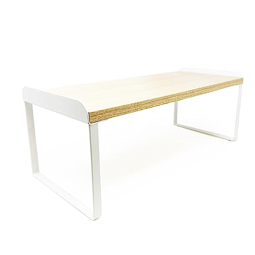 Mitus Stacking Wood Shelf Organizer, Counter Cabinet Storage Rack, 16 inch - color: White + Natural, size: 16 IN