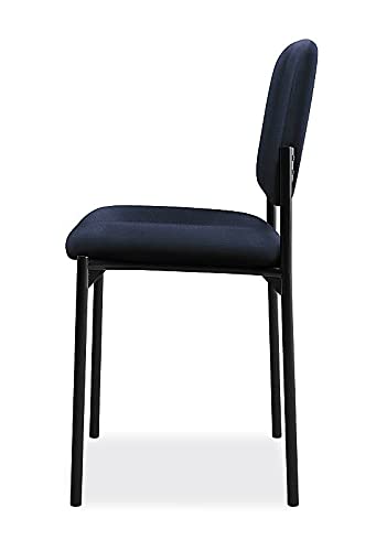 HON Scatter Guest Chair, Armless Office Chairs, Fabric, Navy | Stackable desk chair no wheels for waiting rooms chairs, conference room chair, banquette seating, and office furniture - color: Navy - Fabric Back - Armless