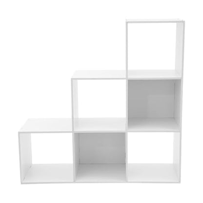 3-Tier Stepped Bookshelf, 6 Cube Storage Organizer, Freestanding Ladder Bookcase, L-Shaped Corner Shelf, Room Divider Shelf, 35.4" Tall Modern Display Shelf for Home Office Living Room - size: 6 Cubes/L-Shaped