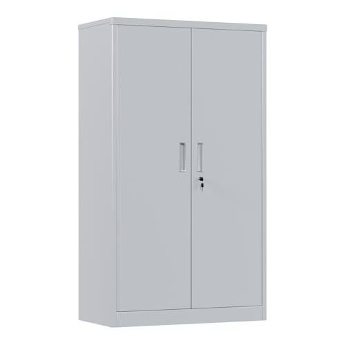 55" H Medium Metal Garage Storage Cabinet,Lockable Steel Storage Cabinet with 3 Adjustable Shelves,Assembly Required, Warehouse,Office,Home, Gray - color: Grey, size: 15.75" D × 31.50" W × 55.12" H.