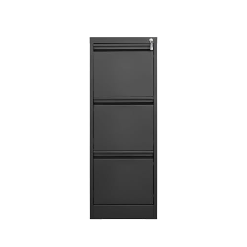GarveeHome 3 Drawer Vertical File Cabinet with Lock, Black Metal Filing Cabinet with Drawers for Home Office, Lockable Storage Cabinet Hanging Letter Size/Legal Files