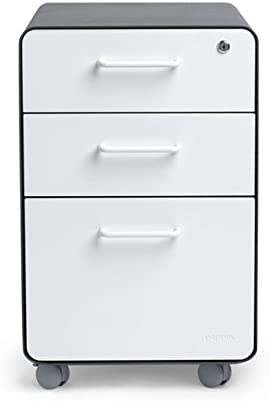 Poppin Stow 3-Drawer Rolling File Cabinet - Charcoal & White. Utility and Hanging File Drawers. Locking and Non-Locking Wheels. Powder-Coated Steel. Two Keys Included - color: Charcoal + White
