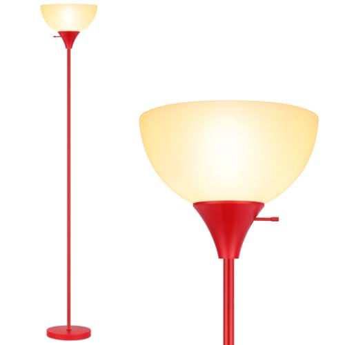 Coucrek Floor Lamp, LED Standing Lamps with White Plastic Shade, Corner Floor Lights for Living Room Bedroom, Rotary Switch, Bulb not Included, Red - color: Red