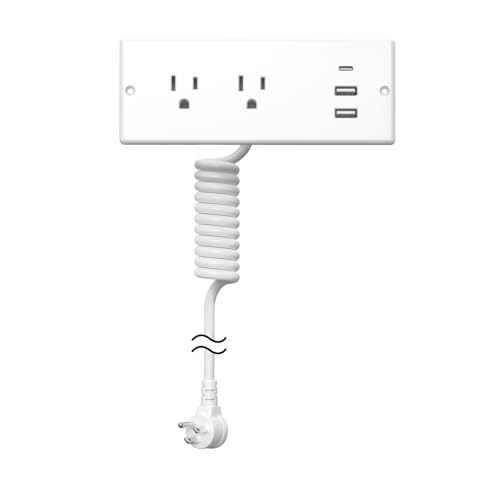 Furniture Drawer Outlet, IPX6 Recessed Power Strip Waterproof | with (3) PD 20W USB Ports Fast Charging & (2) 15 Amp AC Outlets, (16 AWG) 6 FT White Spring Cord - color: White, size: 6 FT