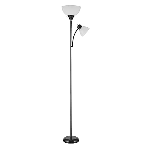 Globe Electric 67135 72" Floor Lamp with Adjustable Reading Light, Bright, Easy-to-Assemble Torchiere for Bedroom, Living Room & Office - Space-Saving Slim Design - color: Black, size: 1 Pack