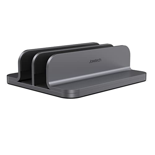 JOKItech Dual Aluminum Vertical Laptop Stand Organizer, Sturdy Notebook Computer Holder Stand Compatible with New Liquid Retina XDR Apple MacBook Air/Pro/Neo, Mac mini, Apple TV & iPad Pro - Spacegray - color: SpaceGrey