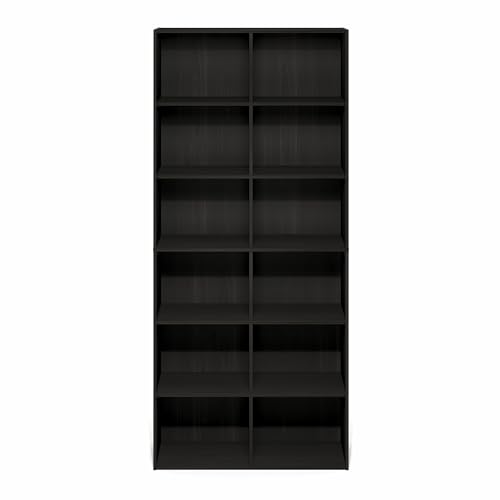 Furinno Basic Book Shelf, 12-Cube Bookshelf, Bookcase with Open Shelf, Cube Storage Organizer, 12 x 32 x 71, for Living Room, Home Office, Espresso