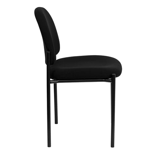 Flash Furniture Tania Comfort Black Fabric Stackable Steel Side Reception Chair | Contoured Cushions, Powder Coated Frame, Cross Braced Seat, Durable Construction, Commercial Use - color: Black Fabric