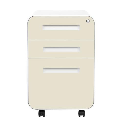 Laura Davidson Furniture Stockpile 3 Drawer File Cabinet with Lock - Under Office Desk Metal Filing Cabinet, Legal/Letter File Folders, Wheels and Stationary Feet, Pre-Assembled, Ivory - color: Ivory