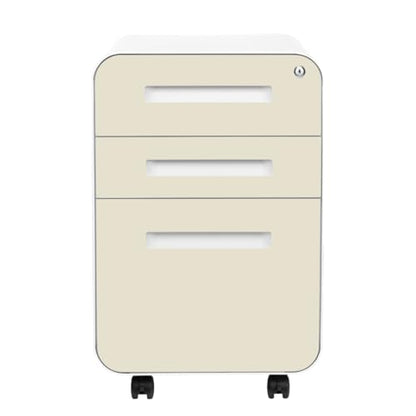 Laura Davidson Furniture Stockpile 3 Drawer File Cabinet with Lock - Under Office Desk Metal Filing Cabinet, Legal/Letter File Folders, Wheels and Stationary Feet, Pre-Assembled, Ivory - color: Ivory