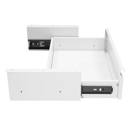 Under Desk Drawer Organizer Metal, Sliding Pull-Out Storage Tray, Hidden Mount, White, Large Capacity for Keyboard Mouse Office Supplies, Smooth Silent Rail, Easy Install