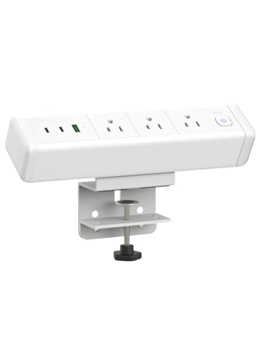 Desk Clamp Power Strip 3 Outlet 2 PD 20W USB-C Ports White - color: White