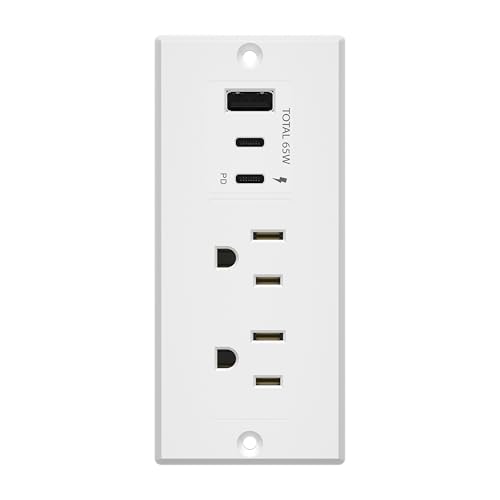 LIDER Rectangle Desktop Power Grommet with USB-C PD60W & USB-A, Matte White | USB Combined Output 65W, ETL Listed, Auto-Slide Cover, 6.5ft Cord, Desk Charging Station, Thermoplastic, Delivery - color: White, size: 65W USB 1A2C