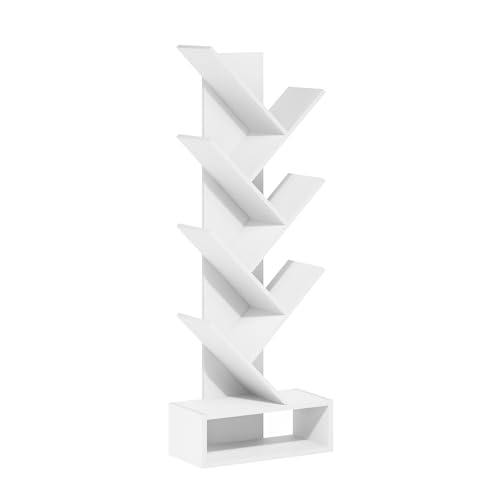Furinno Tree Book Shelf, 7-Tier Bookshelf, Tree Bookcase with Bottom Shelf, 8.4 x 16.9 x 46.2, for Living Room, Bedroom, Home Office, White - color: White, size: 7-Tier Tree with Bottom Shelf