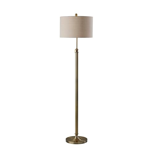 Adesso Floor Lamp, Antique Brass & Oatmeal Linen, Adjustable Height, 65.5” - color: Antique Brass, size: Floor Lamp