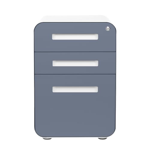 Laura Davidson Furniture Stockpile 3 Drawer File Cabinet with Lock - Under Office Desk Metal Filing Cabinet, Legal/Letter File Folders, Wheels and Stationary Feet, Pre-Assembled, Coastal Blue - color: Coastal Blue