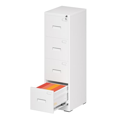 Greenvelly 4 Drawer File Cabinet with Lock, Metal Filing Cabinet for Home Office, Locking Vertical File Cabinet for Home Office, Easy Assemble (White) - size: 4 Drawer