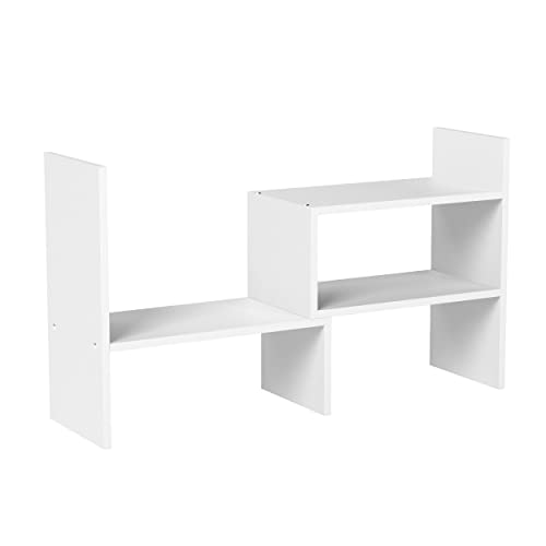 Sorfity Expandable Wood Desktop Bookshelf Desktop Organizer Office Storage Rack Wood Display Shelf - Free Style Display True Natural Stand Shelf Rack Assemble - color: White