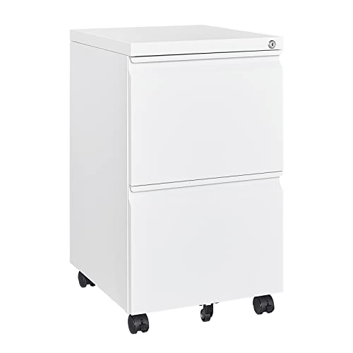 MIIIKO 2 Drawer File Cabinet with Lock, Home Office Filing Cabinets on Wheels, Under Desk 2 Drawers Storage for Legal/Letter/A4 Files,Fully Assembled - color: White, size: 2 Drawer-14.57"W -Mobile-b