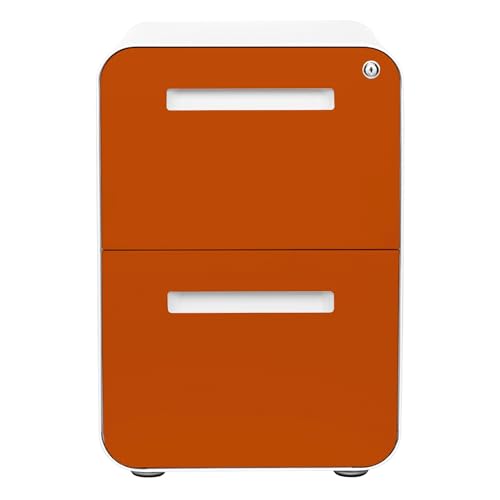 Laura Davidson Furniture Stockpile 2 Drawer Mobile File Cabinet with Lock - Under Desk Metal Filing Cabinet, Legal/Letter File Folders, Wheels and Stationary Feet, Pre-Assembled, White/Orange - color: White/Orange