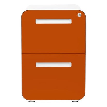 Laura Davidson Furniture Stockpile 2 Drawer Mobile File Cabinet with Lock - Under Desk Metal Filing Cabinet, Legal/Letter File Folders, Wheels and Stationary Feet, Pre-Assembled, White/Orange - color: White/Orange