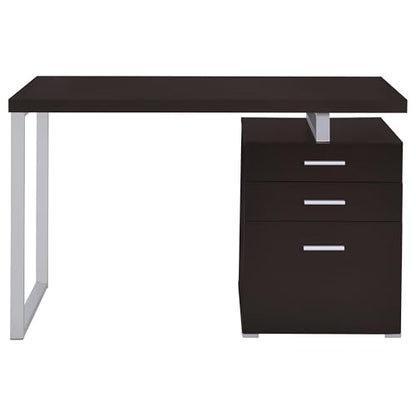 Coaster Home Furnishings Brennan Modern Contemporary Home Office 3-Drawer Writing Desk with Drawers Computer Desk Study Table File Cabinet Storage Silver Metal Frame Cappuccino Brown 800519 - color: Cappuccino