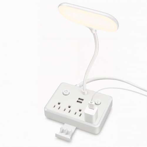 LED Desk Lamp, Power Outlet with Dimming Night Light Desk Light,Table Lamps 3 Lighting Modes Desktop Charging Extension Lead 4 AC Power Outlet and 2 USB Charging Ports for Travel Home Office