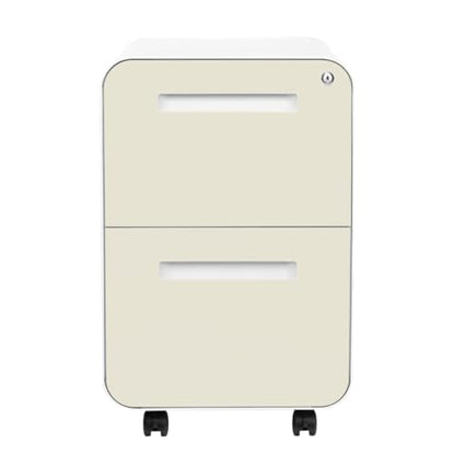 Laura Davidson Furniture Stockpile 2 Drawer Mobile File Cabinet with Lock - Under Desk Metal Filing Cabinet, Legal/Letter File Folders, Wheels and Stationary Feet, Pre-Assembled, Ivory - color: Ivory