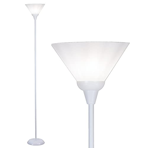 LIGHTACCENTS White Torchiere Floor Lamp - Floor Lamps for Living Room, Bedroom Standing Lamp, Modern Living Room Decor, 70-Inch Pole Light with Opal White Cone Shade - Stylish Tall Lamp - color: White Torchiere Lamp