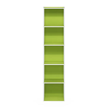 Furinno PASIR Book Shelf, 5-Tier Modern Bookshelf, Open Shelves Bookcase 9 x 12 x 52, Easy Assembly, for Living Room, Bedroom, Home Office, Green/White - color: White/Green, size: 5-Tier Cube