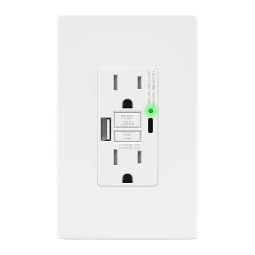 LIDER GFCI USB Outlet 15Amp, 4.2A USB A&C, ETL Listed, Matte White | Tamper-Resistant, Ground Fault Protection, LED Indicator, No-False-Trip Performance, Screwless Wall Plate, Anti-Interference - color: White, size: 1 Pack