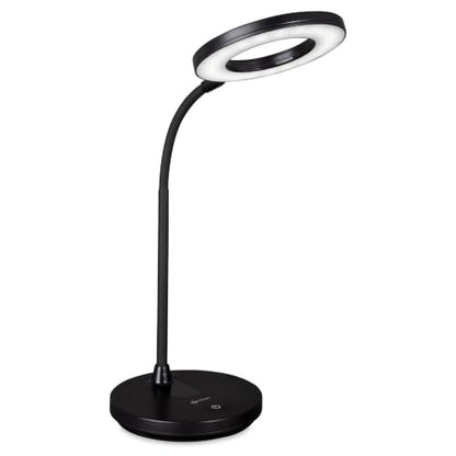 OttLite Vibe LED Ring Light, Rechargeable, 3 Color Temperatures, Black | ClearSun LEDs Reduce Eyestrain | 360-Degree Illumination | Flexible Neck | 5.5" Ring Light | USB-Powered or Rechargeable - color: Black Desk Light