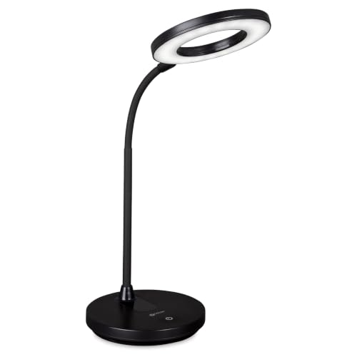 OttLite Vibe LED Ring Light, Rechargeable, 3 Color Temperatures, Black | ClearSun LEDs Reduce Eyestrain | 360-Degree Illumination | Flexible Neck | 5.5" Ring Light | USB-Powered or Rechargeable - color: Black Desk Light