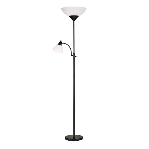 Adesso Floor Lamp, Black, Dual-Socket with Adjustable Reading Light, 71” - color: Black