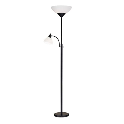 Adesso Floor Lamp, Black, Dual-Socket with Adjustable Reading Light, 71” - color: Black