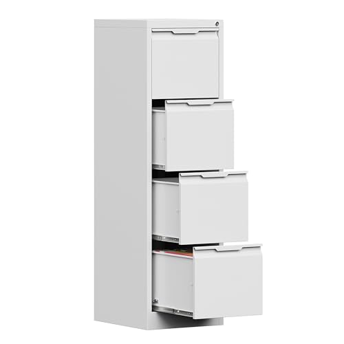4 Drawer File Cabinet with Lock,17.8" Deep Metal Filing Cabinet,Vertical File Cabinets for Home Office,Locking File Drawer Tall for Hanging Letter/A4/Legal Folders, Easy Assemble-White - color: White, size: 4 Drawer-Vertical-15"W