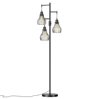 Ziisee Dimmable Floor Lamp, 3 x 800LM LED Edison Bulbs Included, Farmhouse Industrial Floor Lamp Standing Tree Lamp with Elegant Cage Tall Lamps for Living Room Bedroom Office - Black - color: A-Matte Black