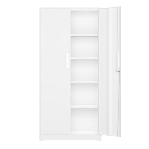 Bonusall 72" Metal Garage Storage Cabinet, 2 Locking Doors & 4 Adjustable Shelves Tall Storage, Heavy Duty Steel Tool Cabinet for Home, Office, Warehouse, School - White - color: White, size: MSC-72-D16