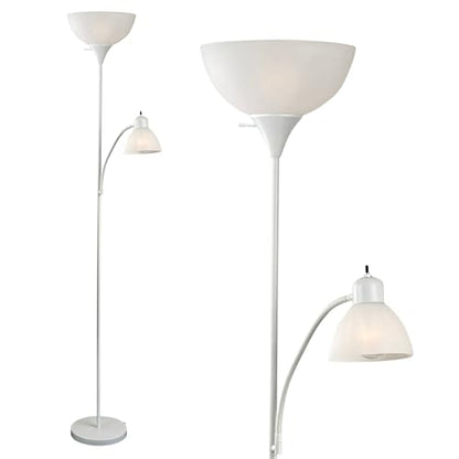 LIGHTACCENTS Floor Lamp with White Plastic Shades, Adjustable Standing Lamp, Reading Light, Head Lamp, Ideal Floor Lamps for Living Room, Measures 12x12x72 inches - color: White Reading Lamp