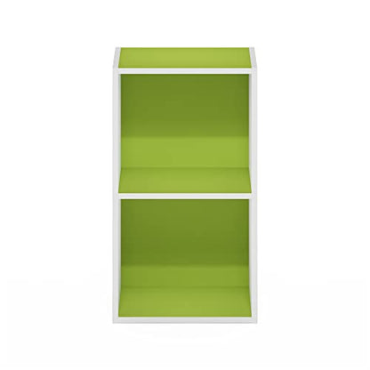 Furinno PASIR Book Shelf, 2-Tier Modern Bookshelf, Open Shelves Bookcase 9 x 12 x 21, Easy Assembly, for Living Room, Bedroom, Home Office, Green/White - color: White/Green, size: 2-Cube