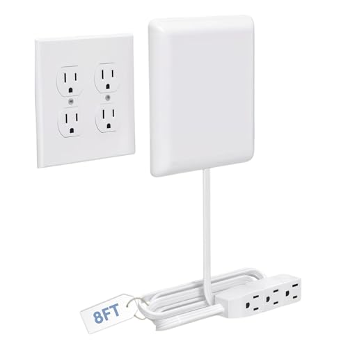 Sleek Socket Outlet & Plug Concealer for Wall Outlet with Cord Concealer Kit, 8-Foot Flat Extension Cord with Multi Outlets Power Strip, Ideal for Home Offices - size: 8ft, style: Quad outlet