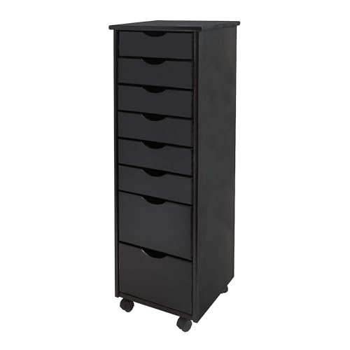 Jela-USA Solid Pine Wood 8 Drawer Rolling Cart, Black - color: Black, style: unspecified
