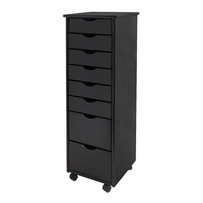 Jela-USA Solid Pine Wood 8 Drawer Rolling Cart, Black - color: Black, style: unspecified